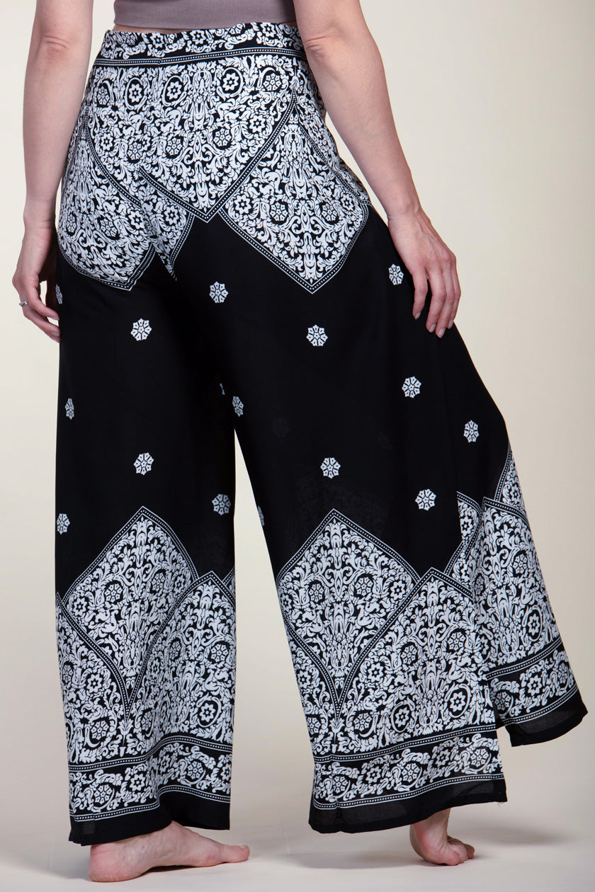 Border Vines Black Artisan Wrap Palace Pants