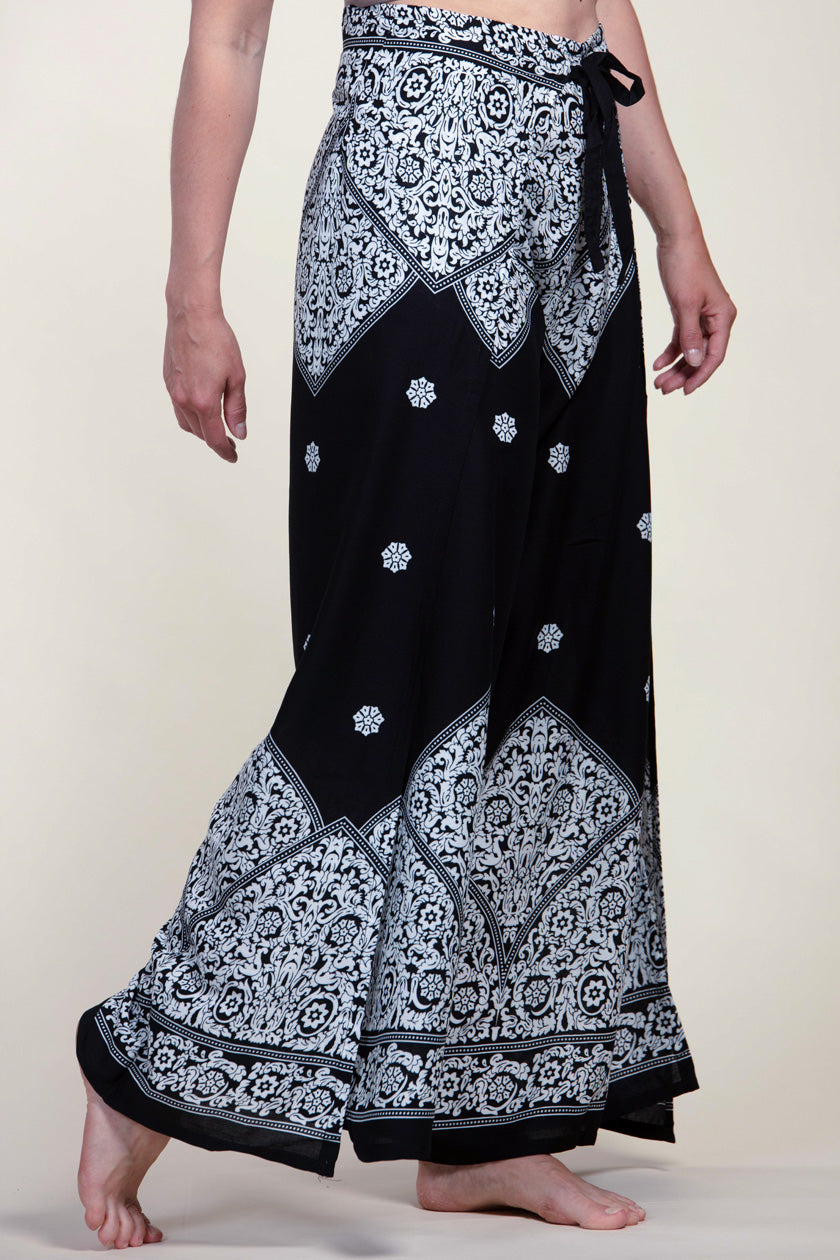 Border Vines Black Artisan Wrap Palace Pants