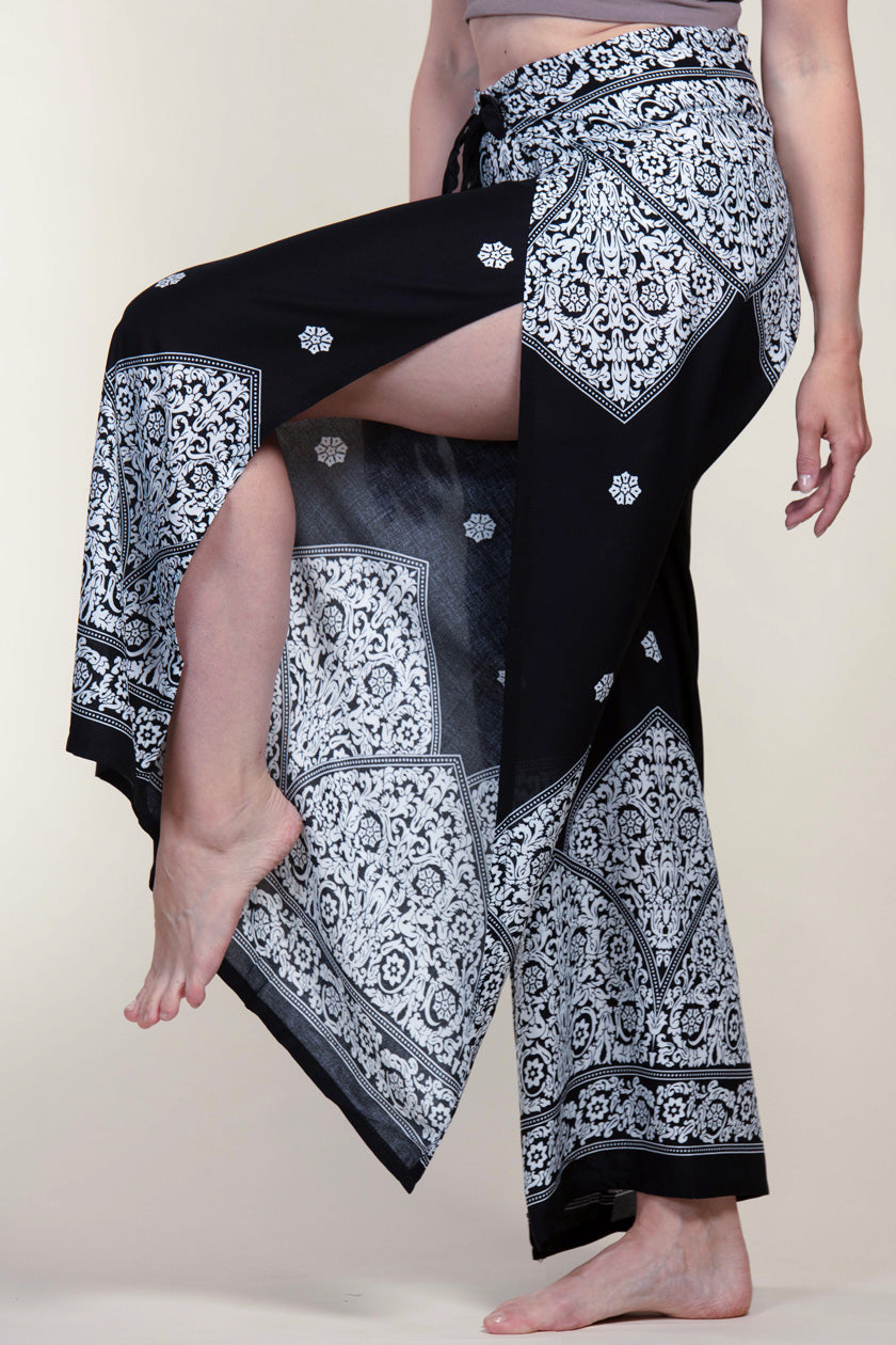 Border Vines Black Artisan Wrap Palace Pants