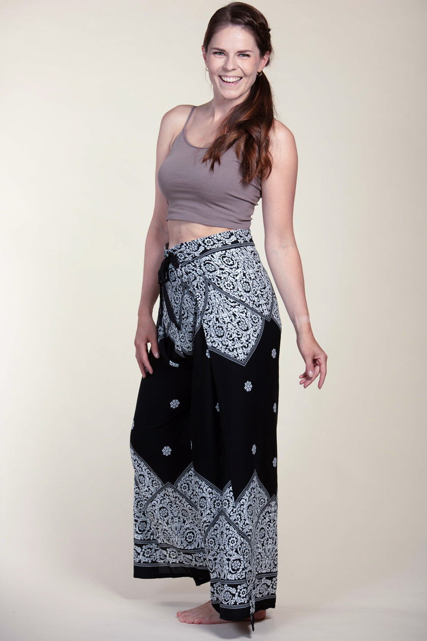 Border Vines Black Artisan Wrap Palace Pants