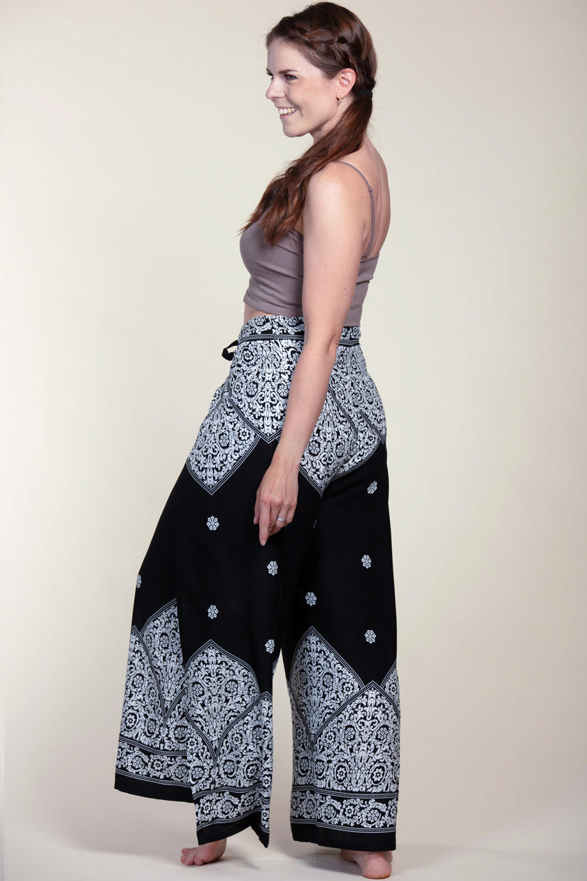 Border Vines Black Artisan Wrap Palace Pants