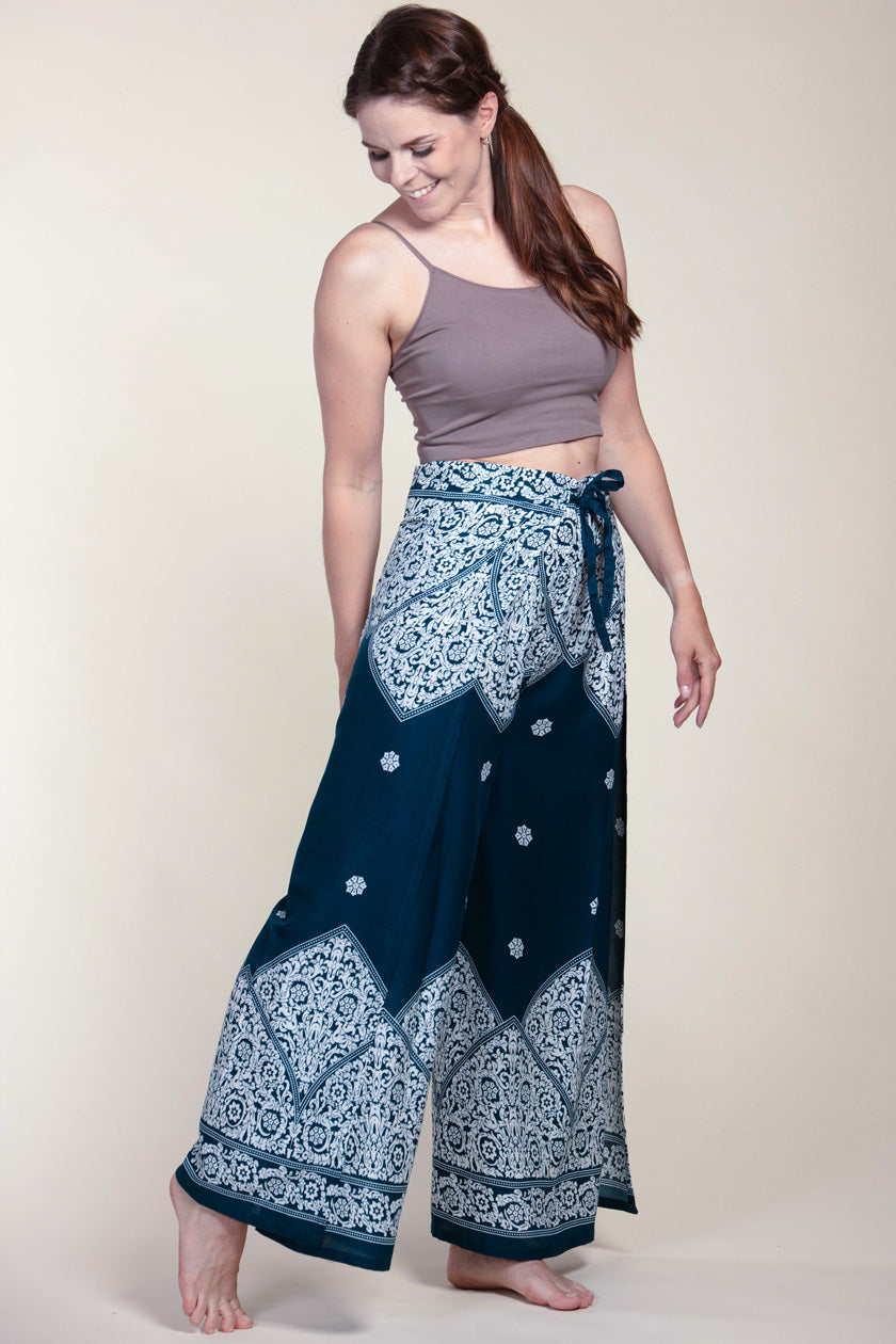 Border Vines Teal Artisan Wrap Palace Pants