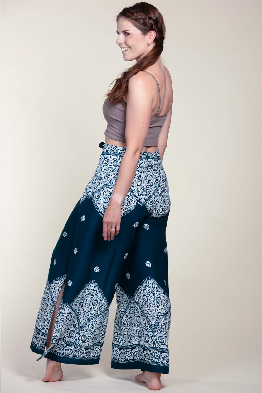 Border Vines Teal Artisan Wrap Palace Pants