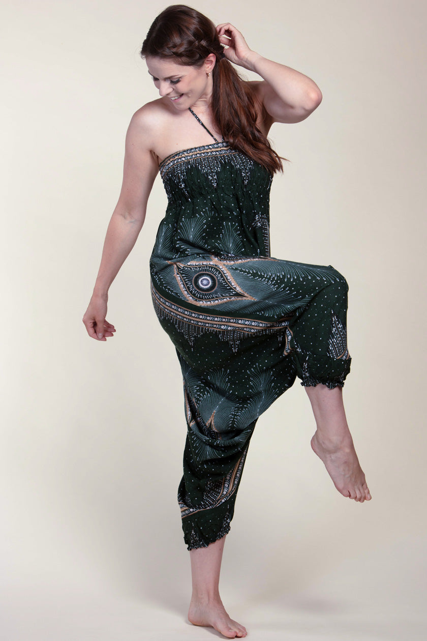 Diamond Peacock Green Artisan Jumpsuit Harem Pants