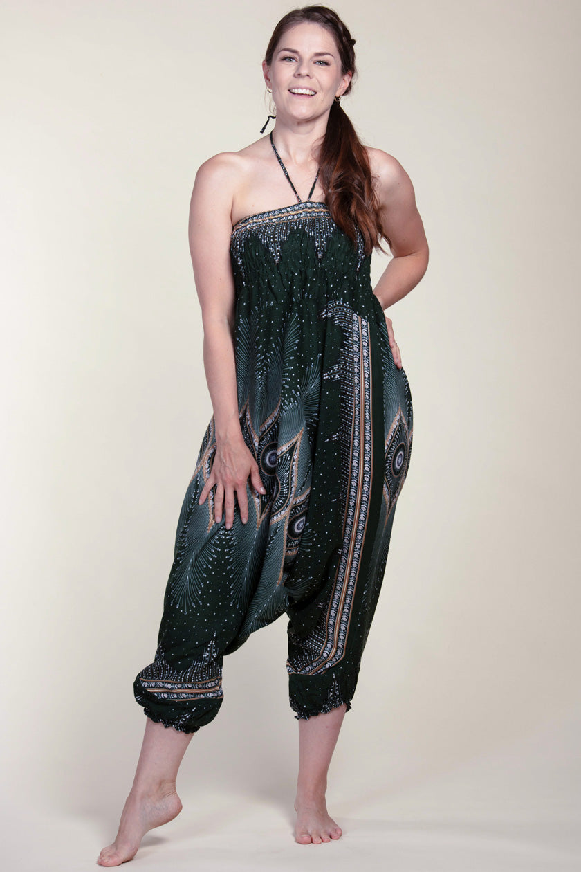 Diamond Peacock Green Artisan Jumpsuit Harem Pants