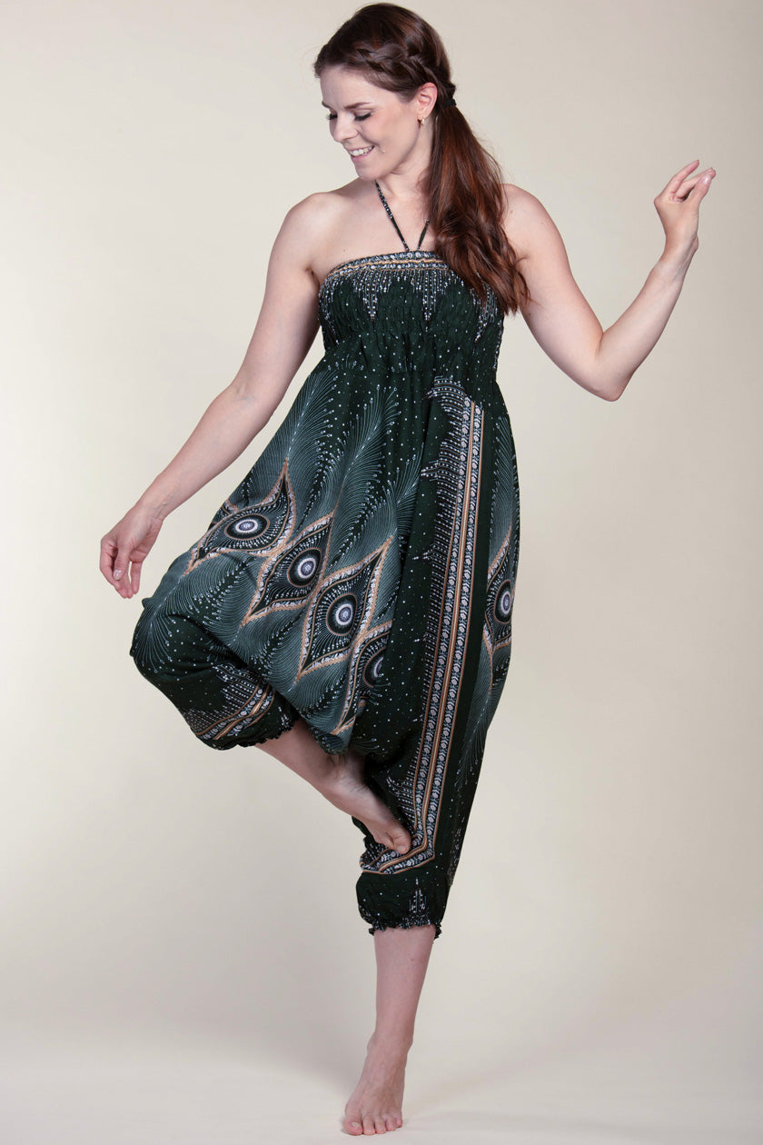 Diamond Peacock Green Artisan Jumpsuit Harem Pants