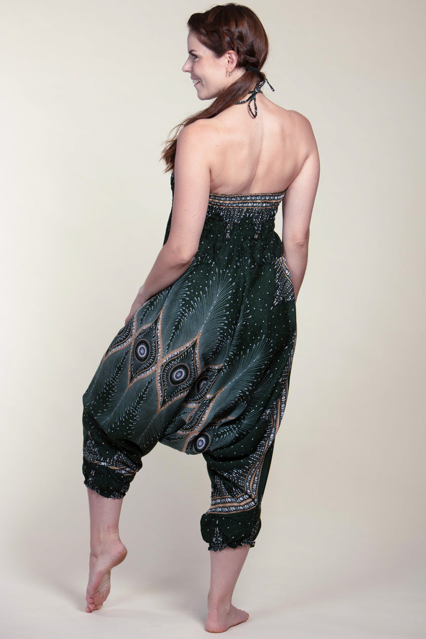 Diamond Peacock Green Artisan Jumpsuit Harem Pants