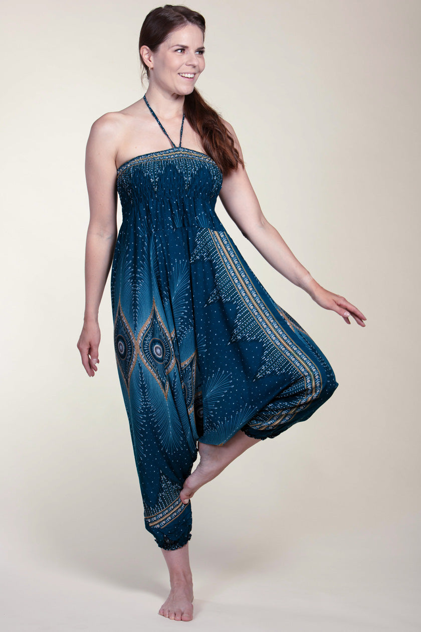 Diamond Peacock Turquoise Artisan Jumpsuit Harem Pants