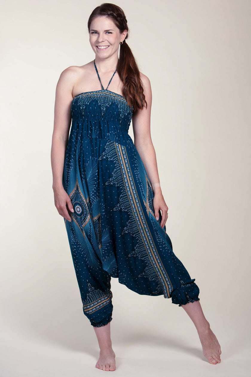 Diamond Peacock Turquoise Artisan Jumpsuit Harem Pants
