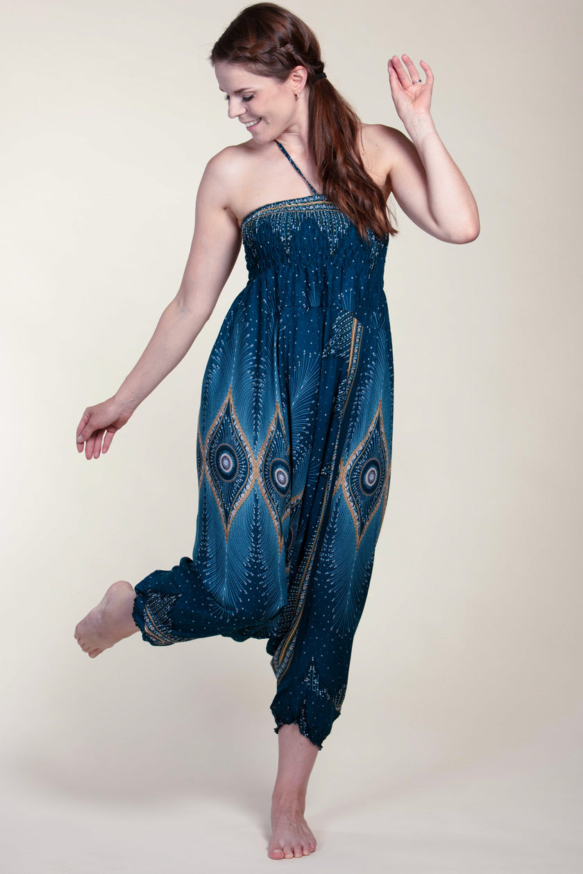 Diamond Peacock Turquoise Artisan Jumpsuit Harem Pants