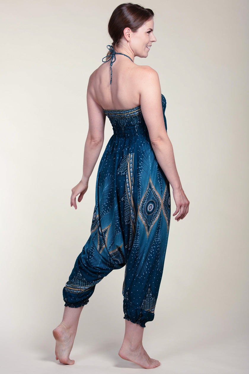 Diamond Peacock Turquoise Artisan Jumpsuit Harem Pants