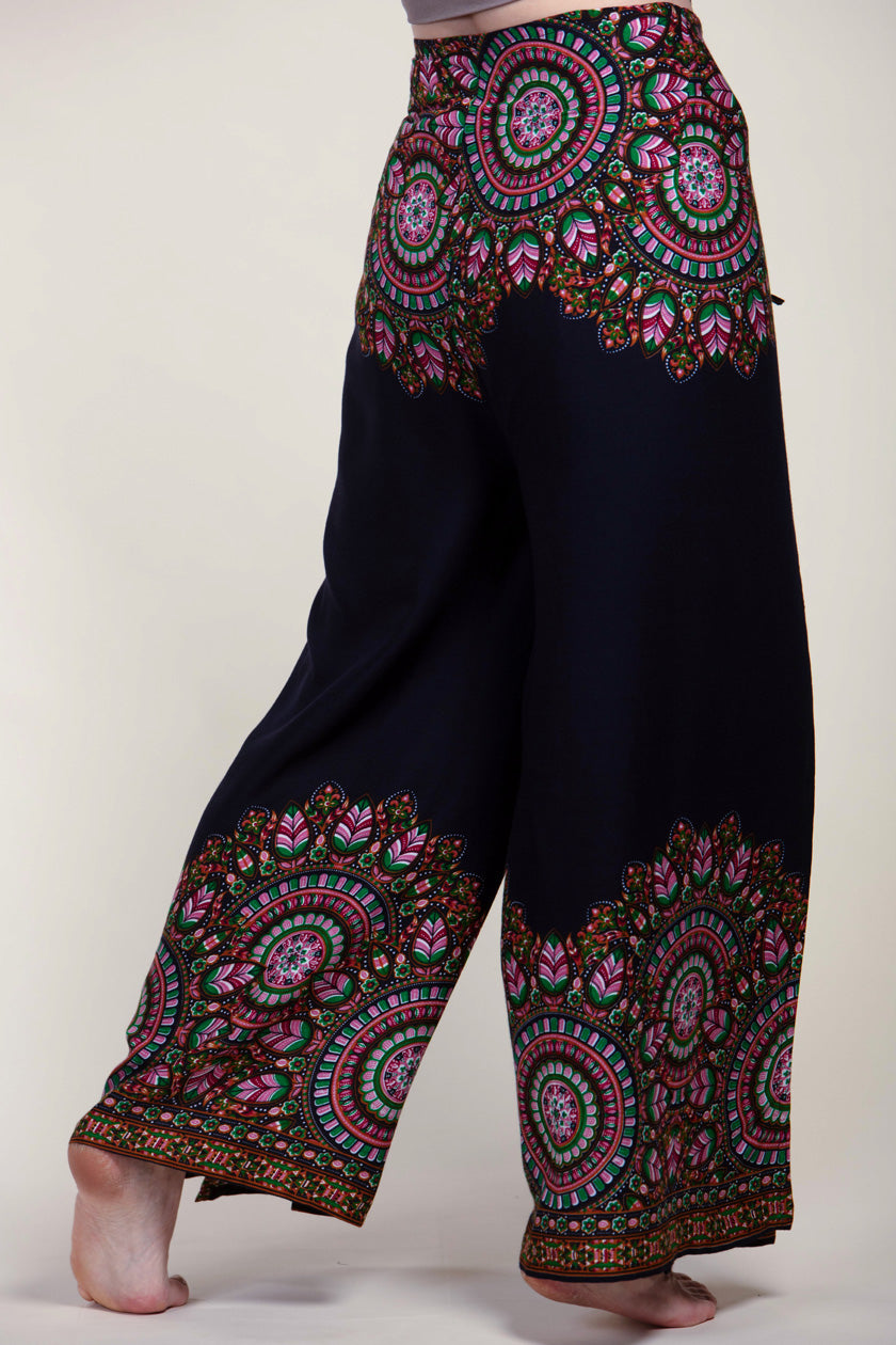 Mandala Feather Navy Artisan Wrap Palace Pants