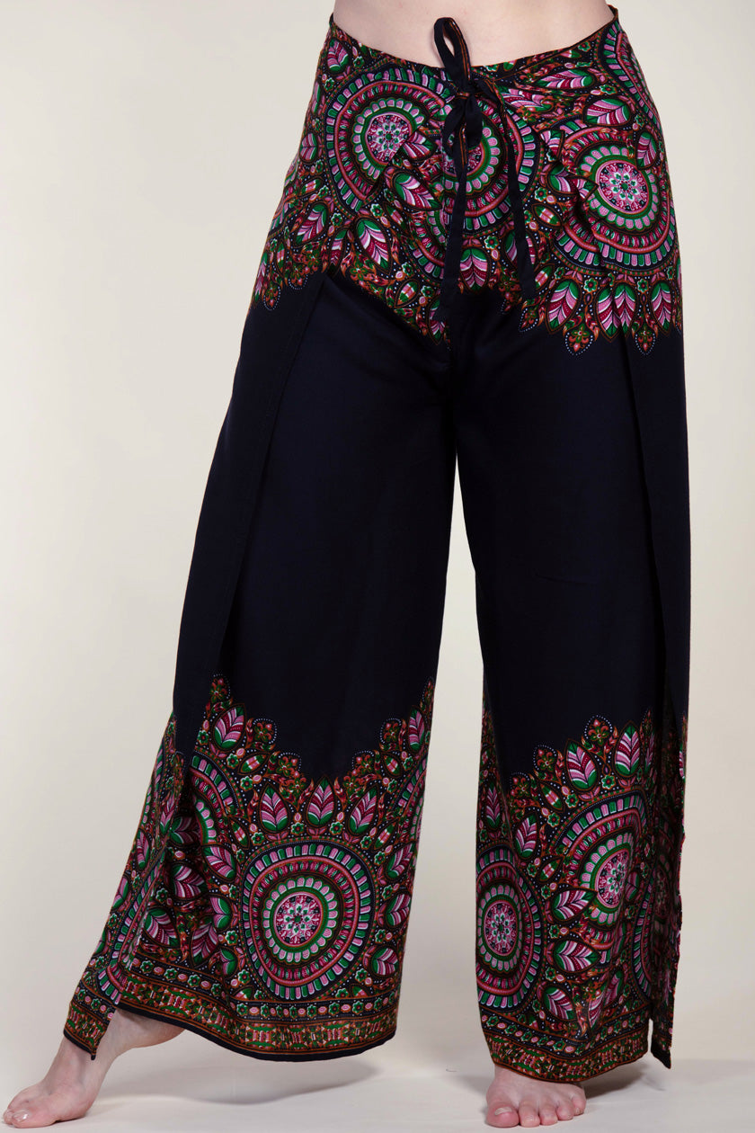 Mandala Feather Navy Artisan Wrap Palace Pants