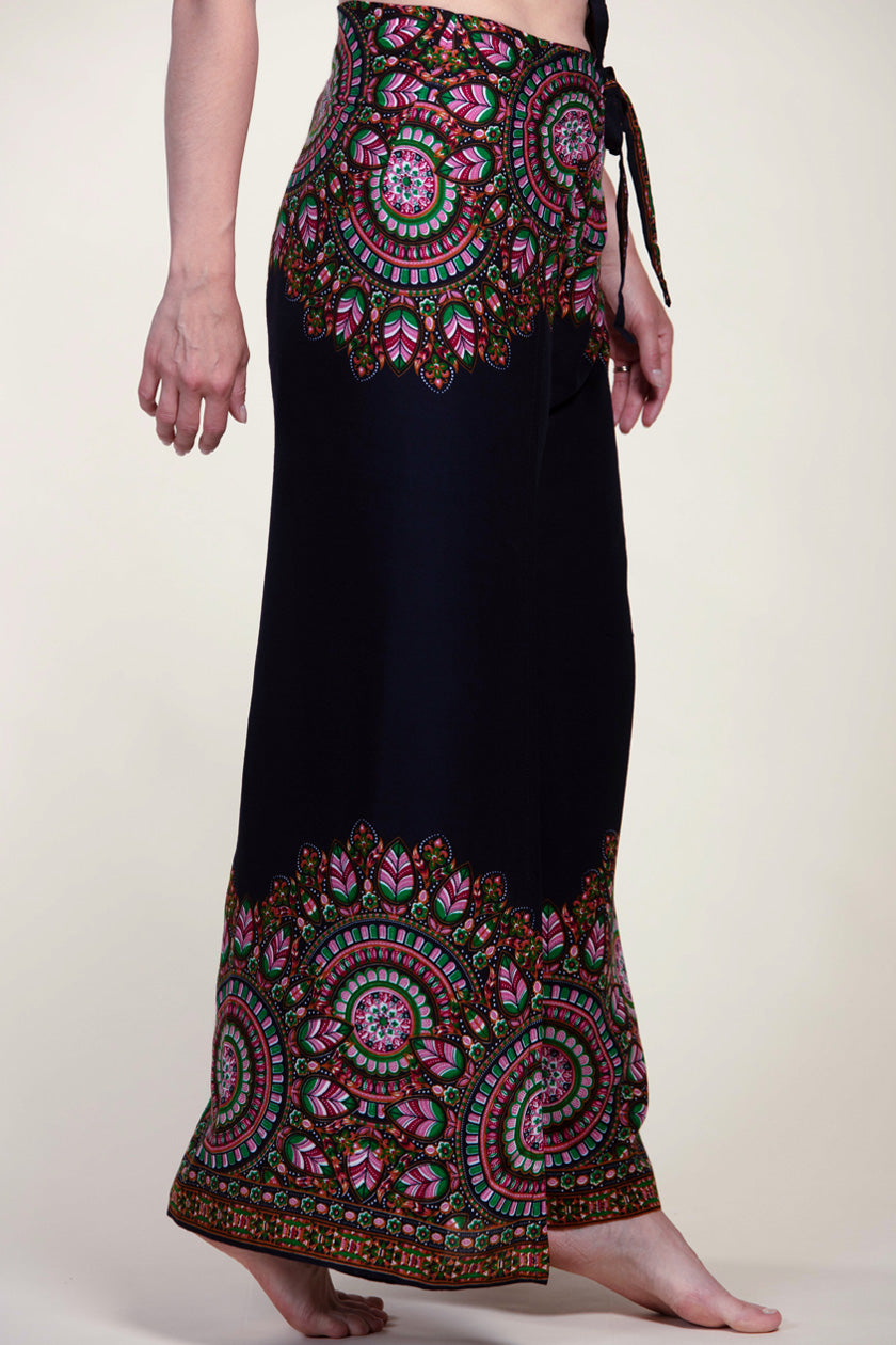 Mandala Feather Navy Artisan Wrap Palace Pants
