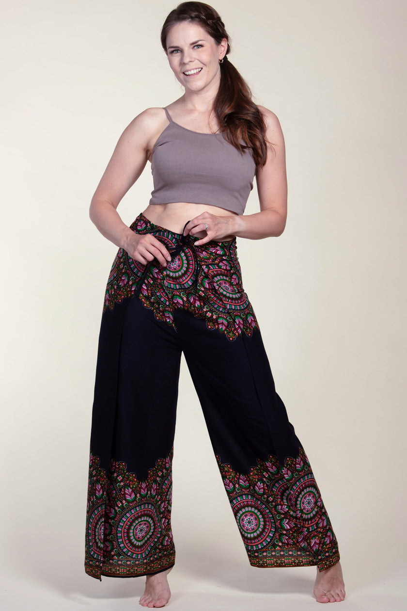 Mandala Feather Navy Artisan Wrap Palace Pants
