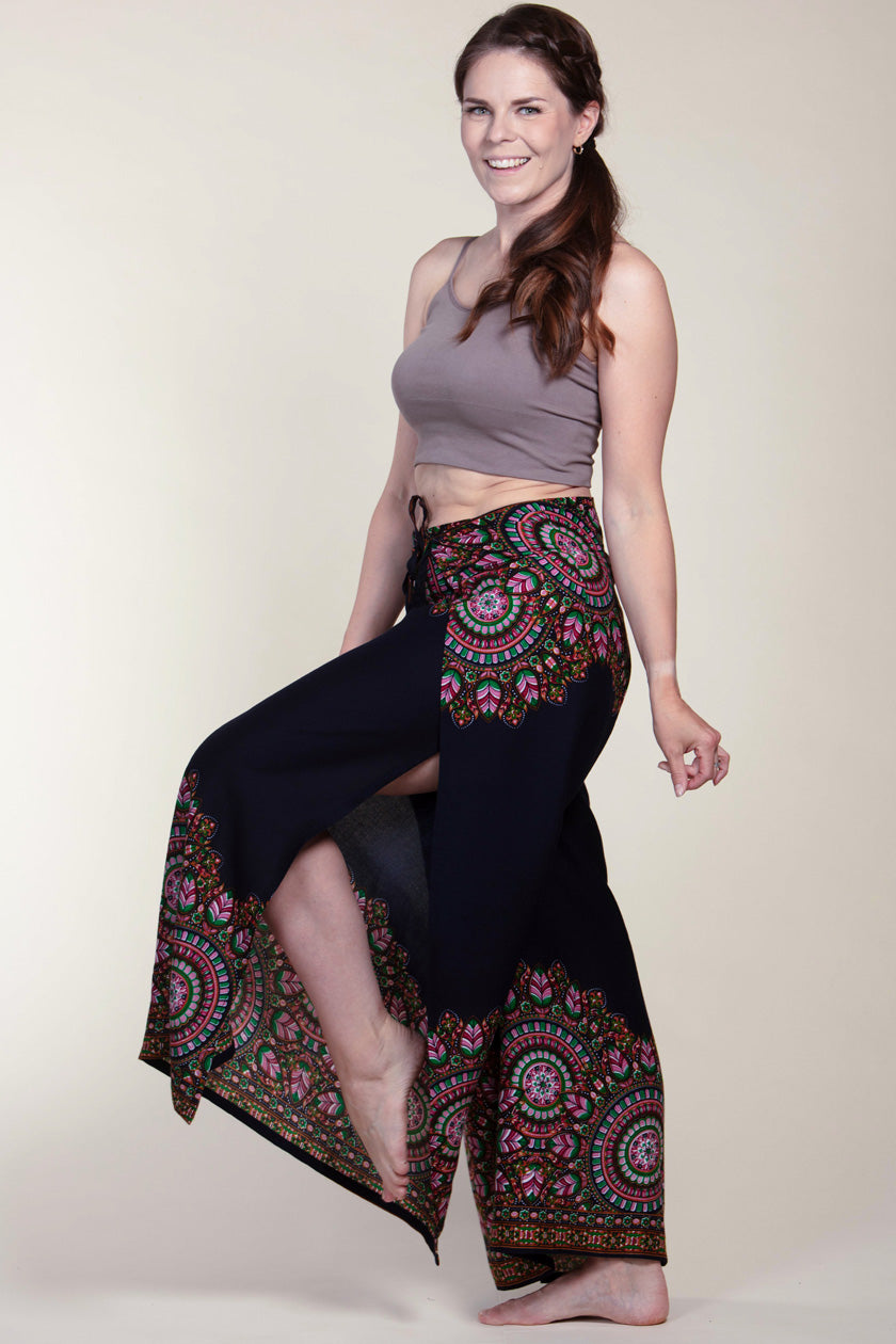 Mandala Feather Navy Artisan Wrap Palace Pants