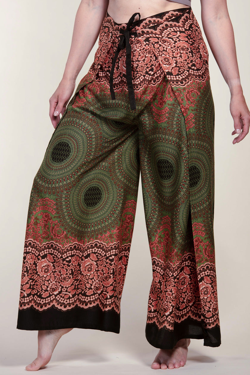Mandala Olive Artisan Wrap Palace Pants