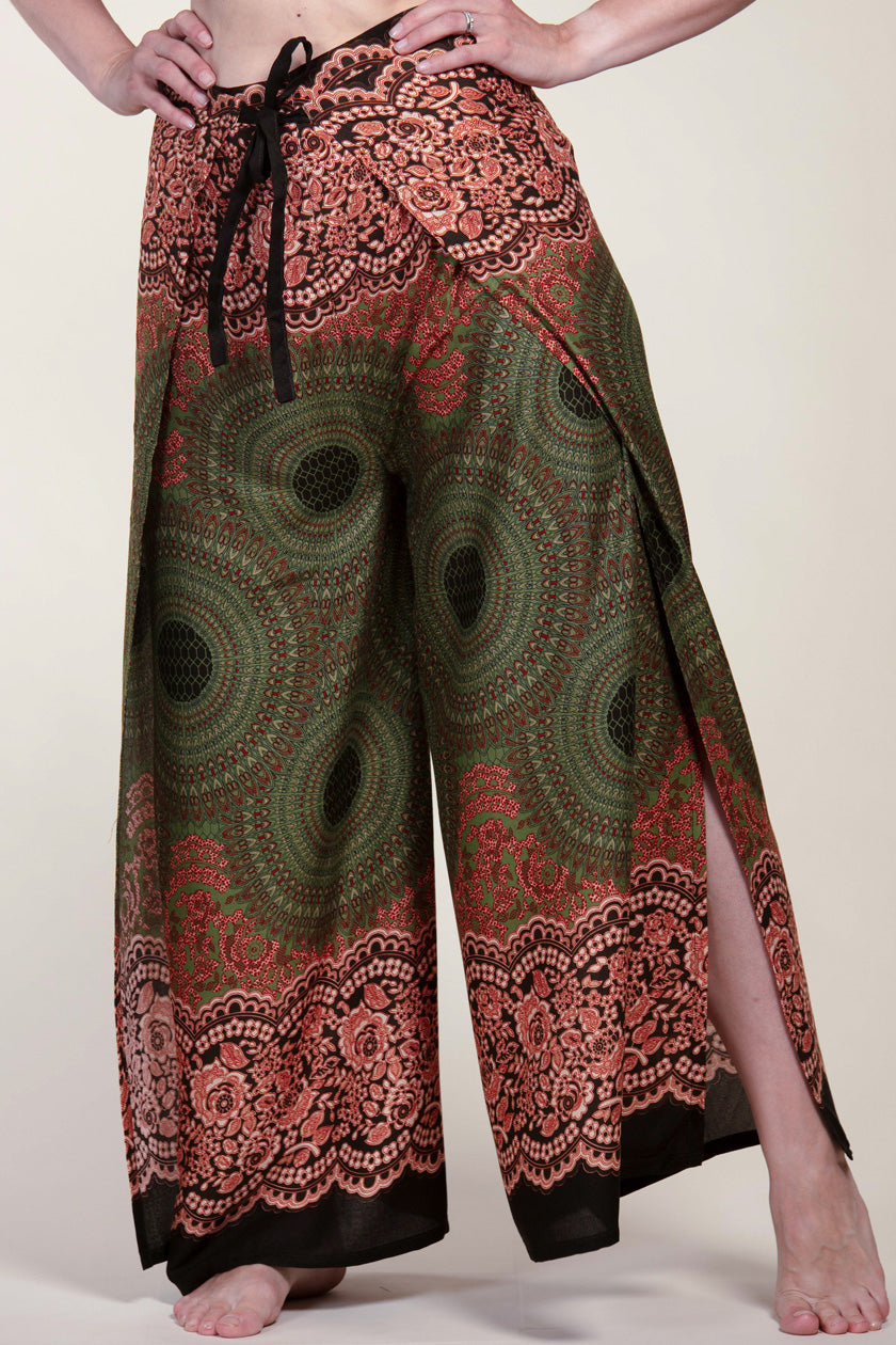 Mandala Olive Artisan Wrap Palace Pants