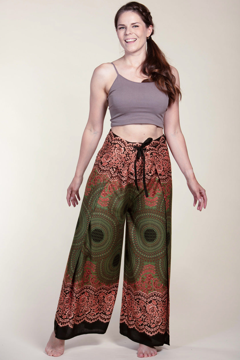 Mandala Olive Artisan Wrap Palace Pants