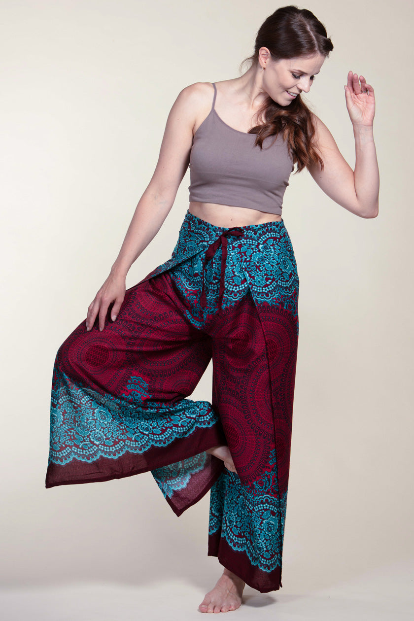 Mandala Red Artisan Wrap Palace Pants