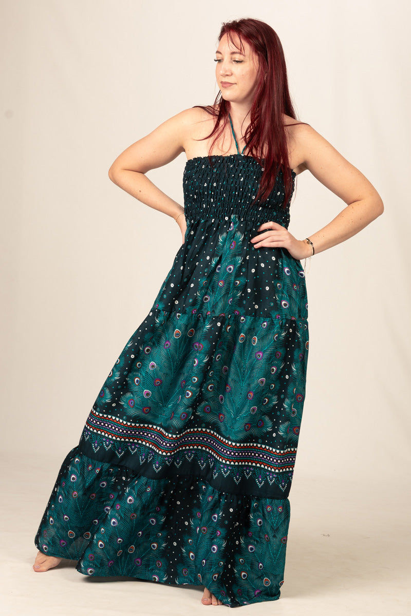 peacock feather formal dress Peacock Maxi Dress Izabel London Multi Green Peacock Print Halter Neck Maxi Dress peacock inspired dress