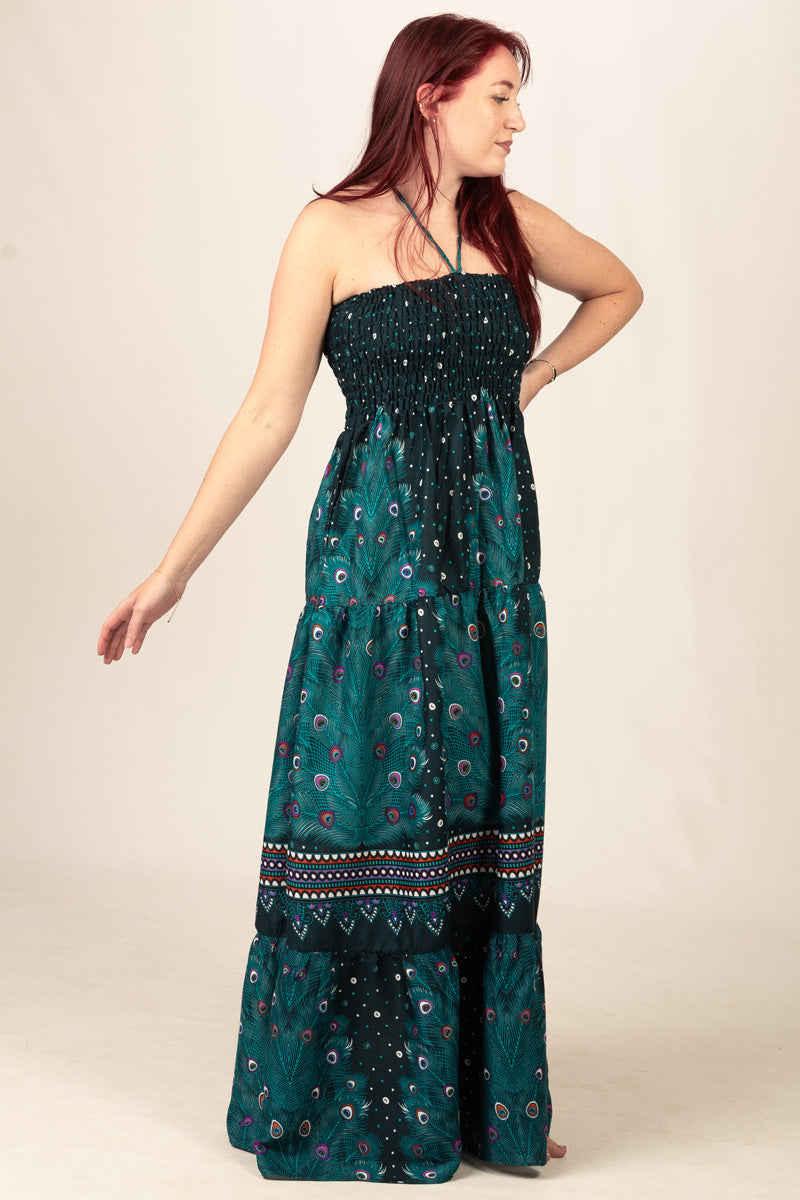 Peacock Feather Petrol Bandeau Maksimekko
