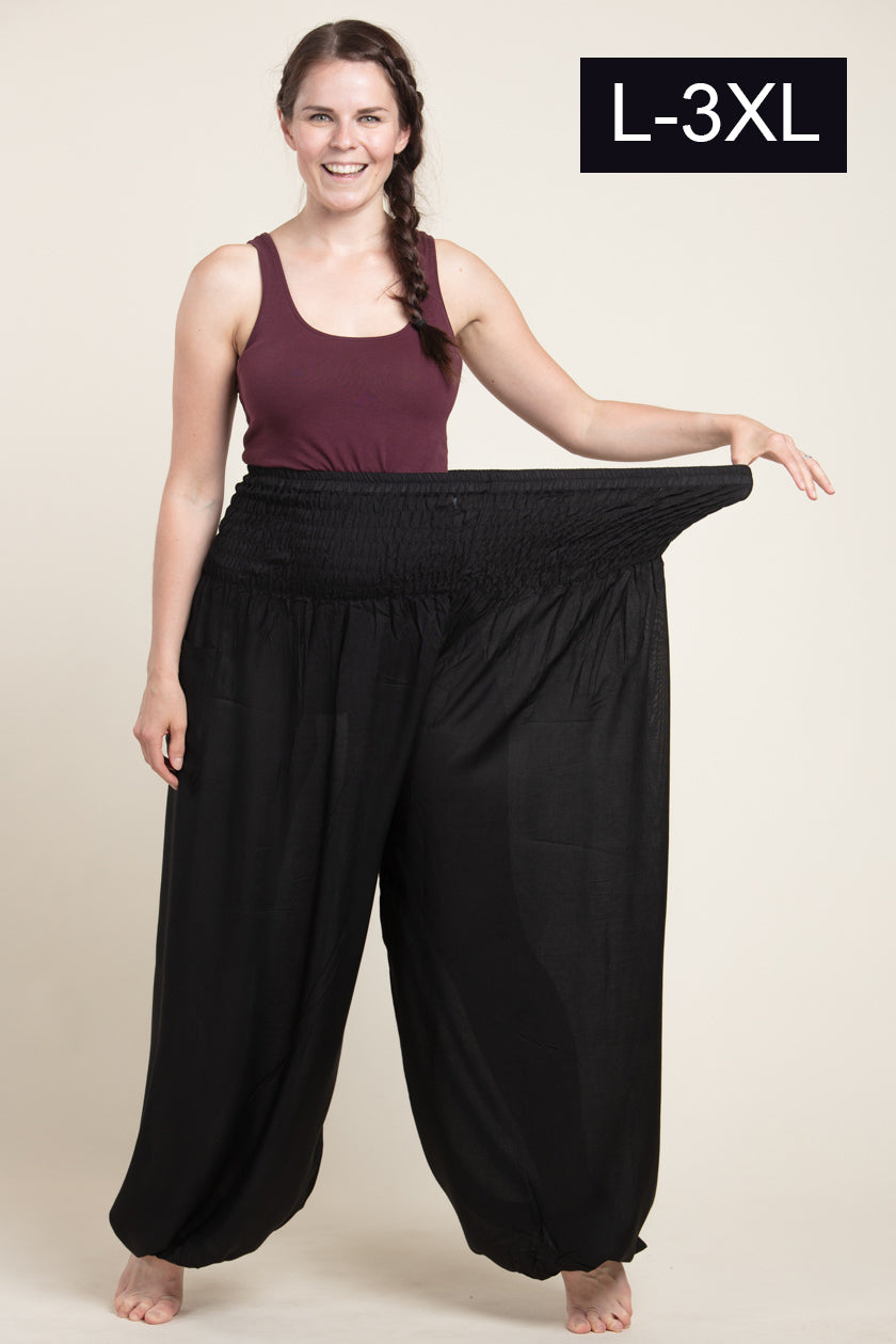 Extended Boho Black Artisan Harem Pants