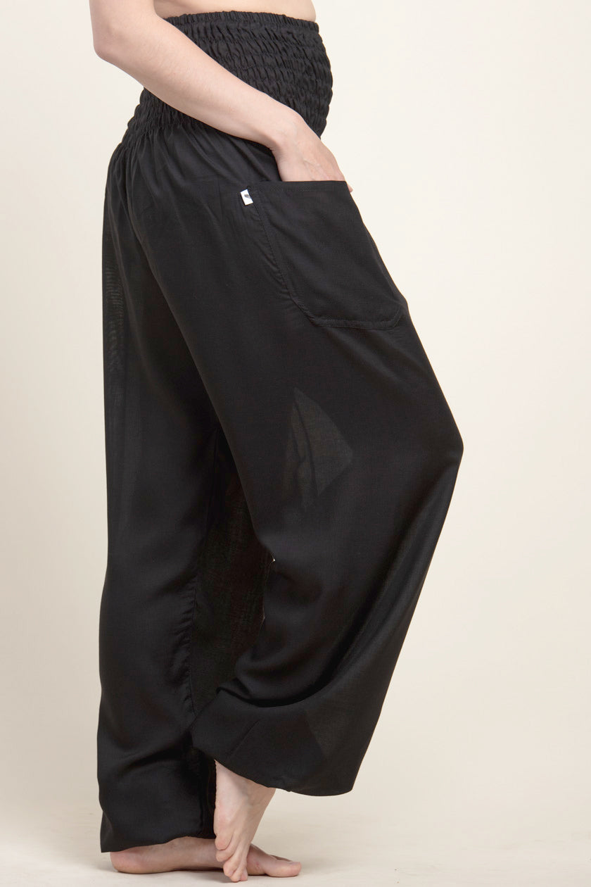Extended Boho Black Artisan Harem Pants