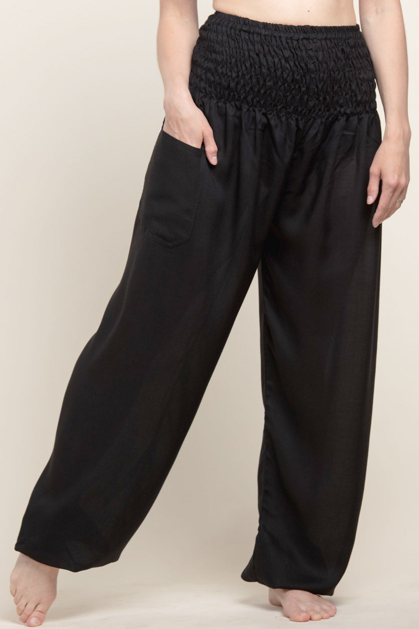 Extended Boho Black Artisan Harem Pants
