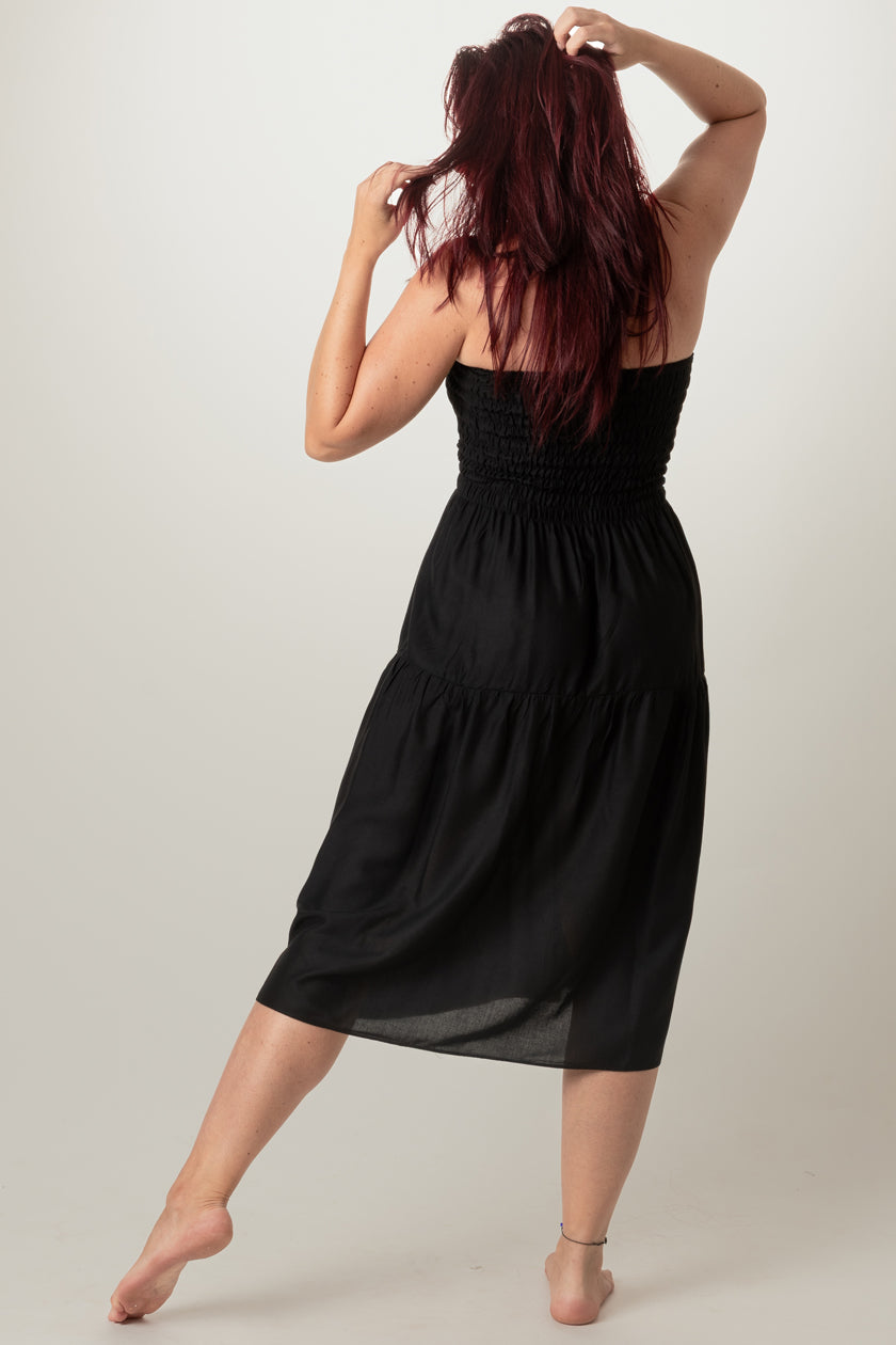 Boho Black Artisan Bandeau Midi Dress