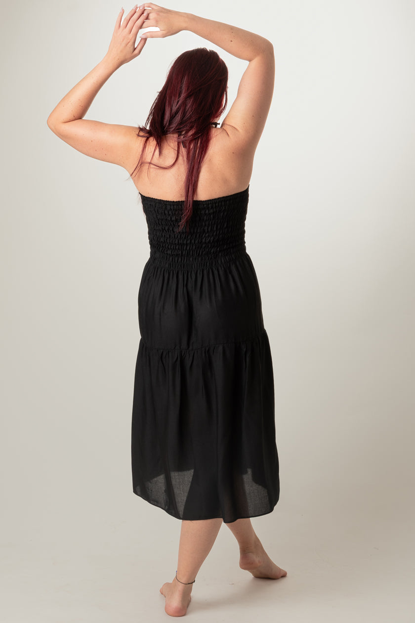 Boho Black Artisan Bandeau Midi Dress