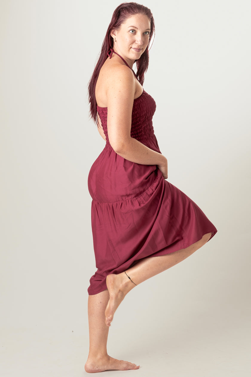Boho Burgundy Artisan Bandeau Midi Dress