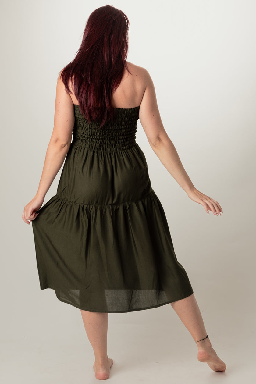 Boho Green Artisan Bandeau Midi Dress