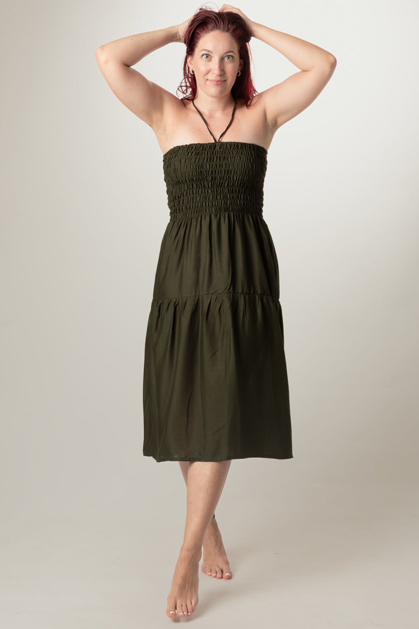 Boho Green Artisan Bandeau Midi Dress