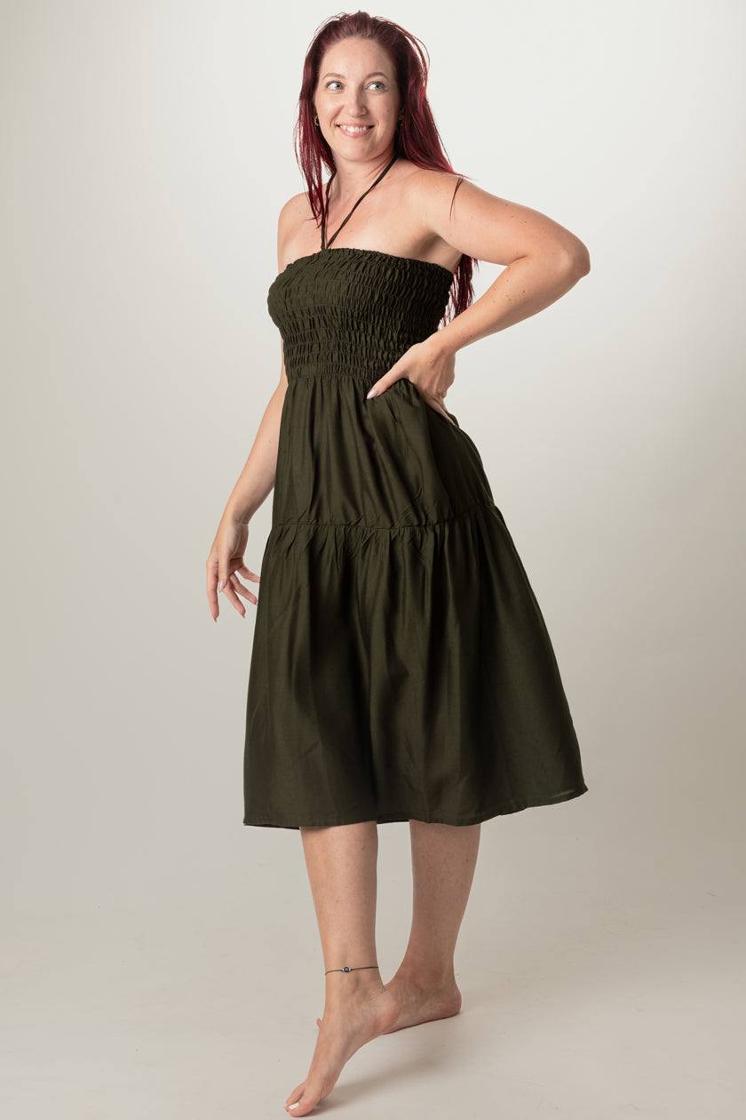 Boho Green Artisan Bandeau Midi Dress