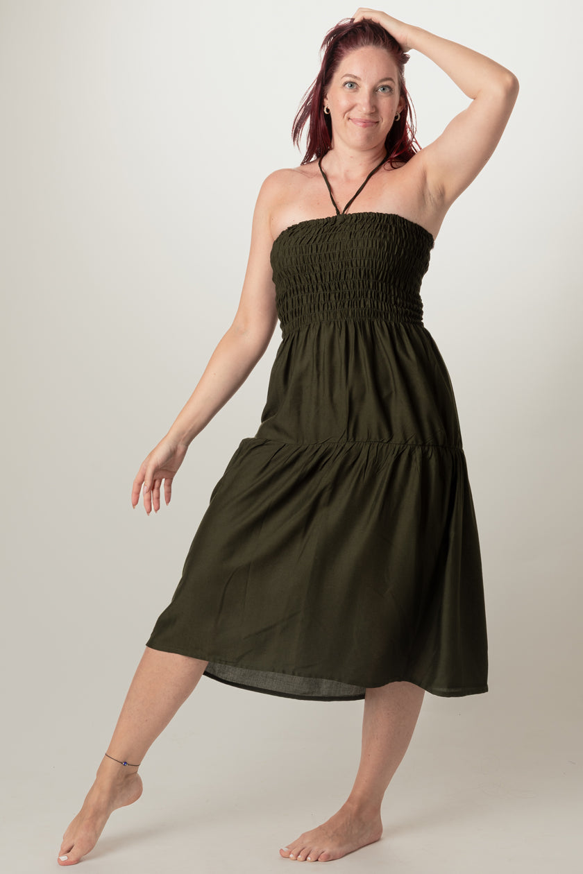 Boho Green Artisan Bandeau Midi Dress