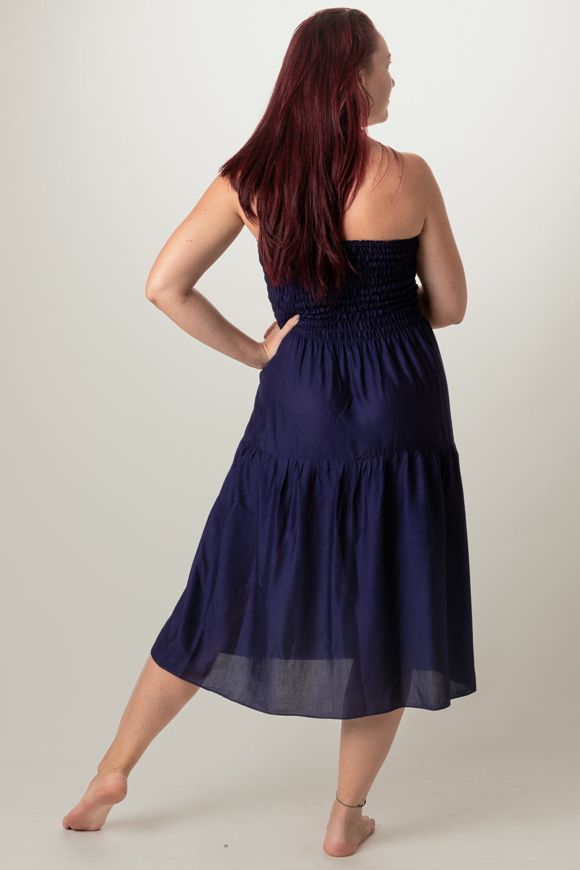 Boho Navy Artisan Bandeau Midi Dress