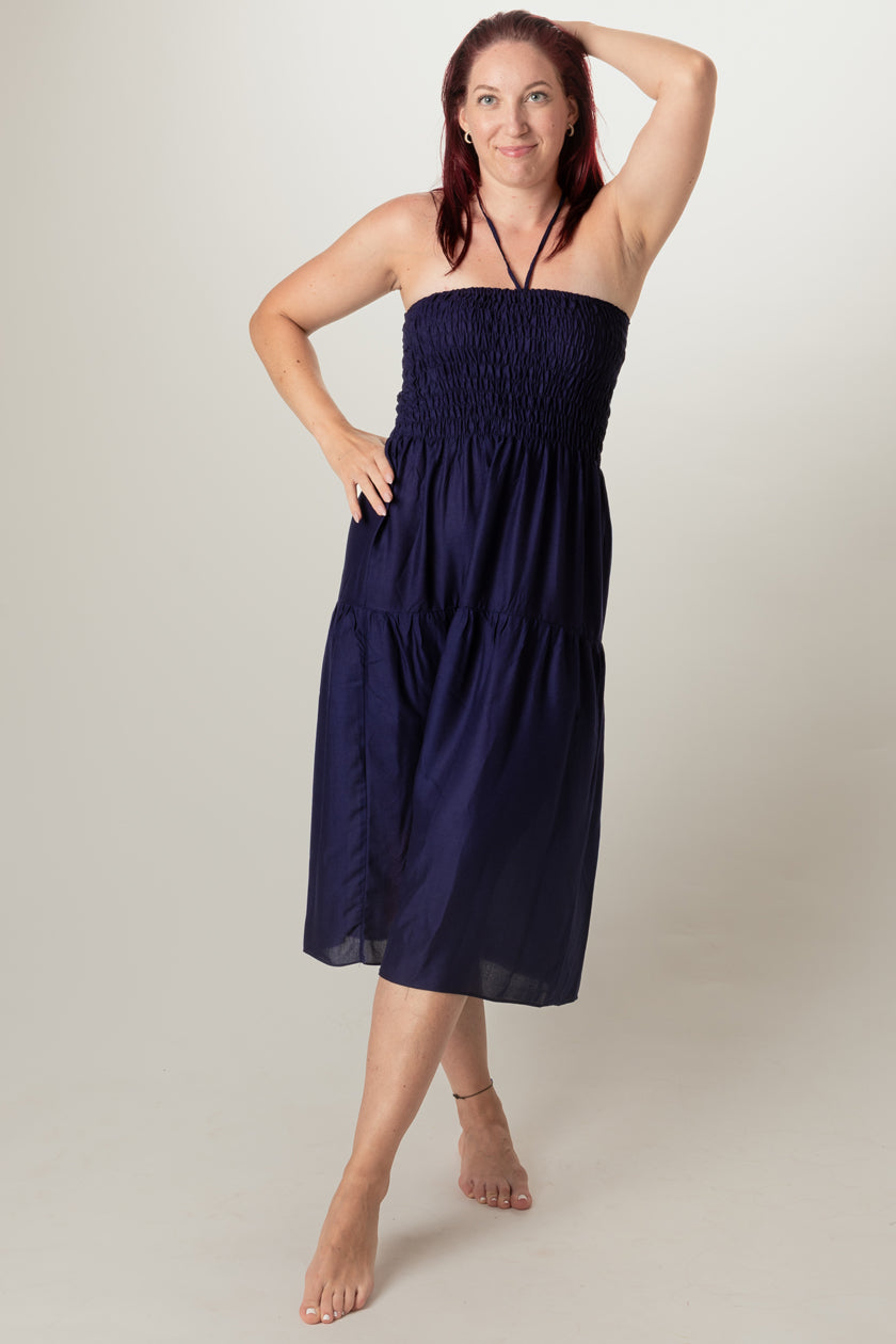 Boho Navy Artisan Bandeau Midi Dress