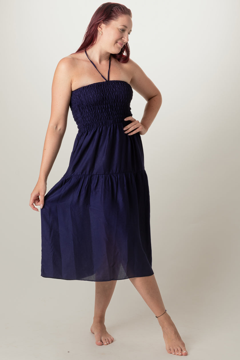 Boho Navy Artisan Bandeau Midi Dress