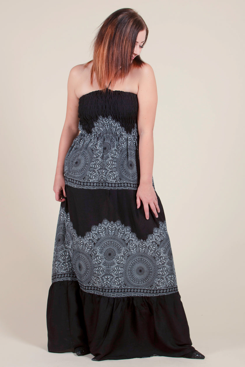 Border Mandala Black Artisan Bandeau Maxi Dress
