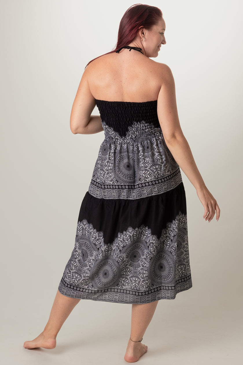 Border Mandala Black Artisan Bandeau Midi Dress