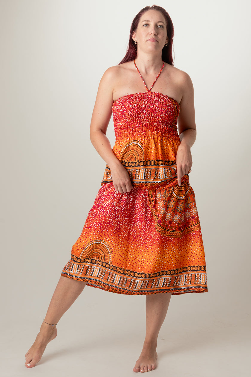Chakra Orange Artisan Bandeau Midi Dress