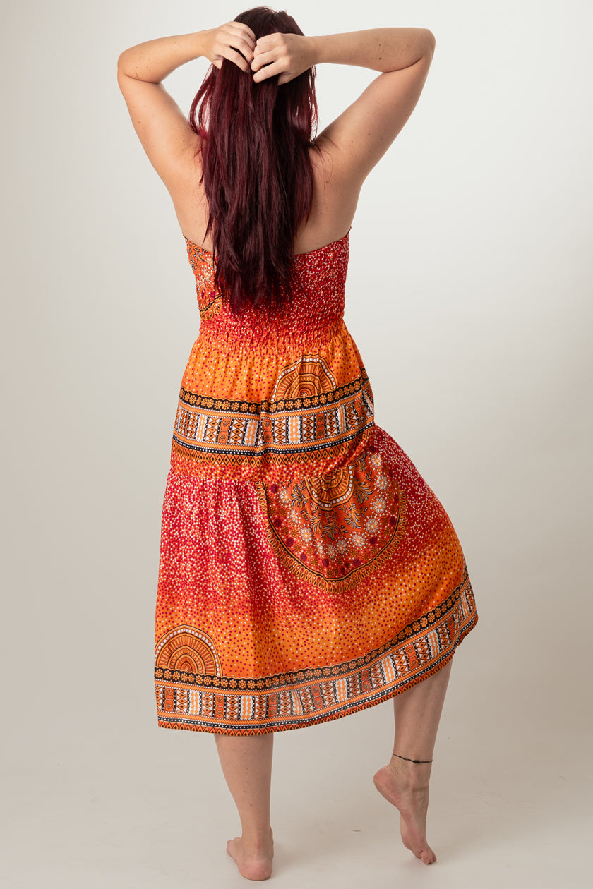 Chakra Orange Artisan Bandeau Midi Dress