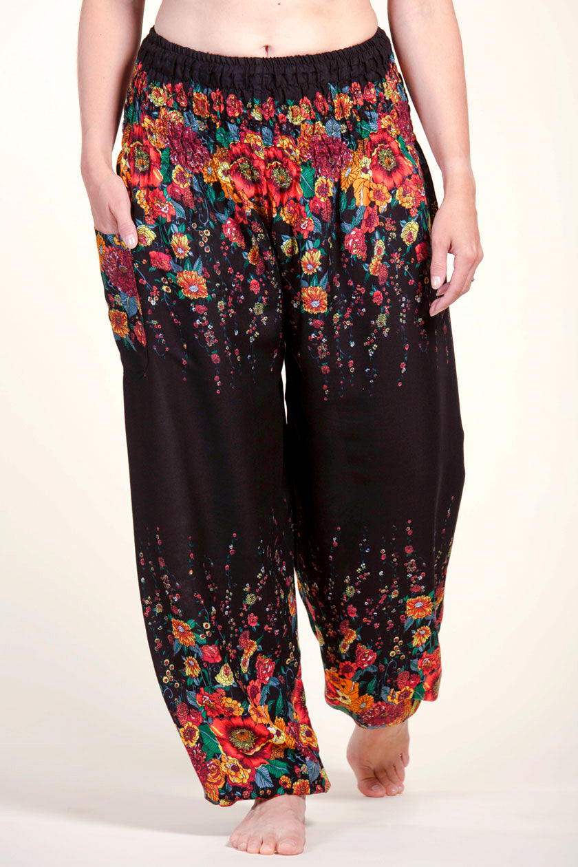 Floral Black Artisan Harem Pants