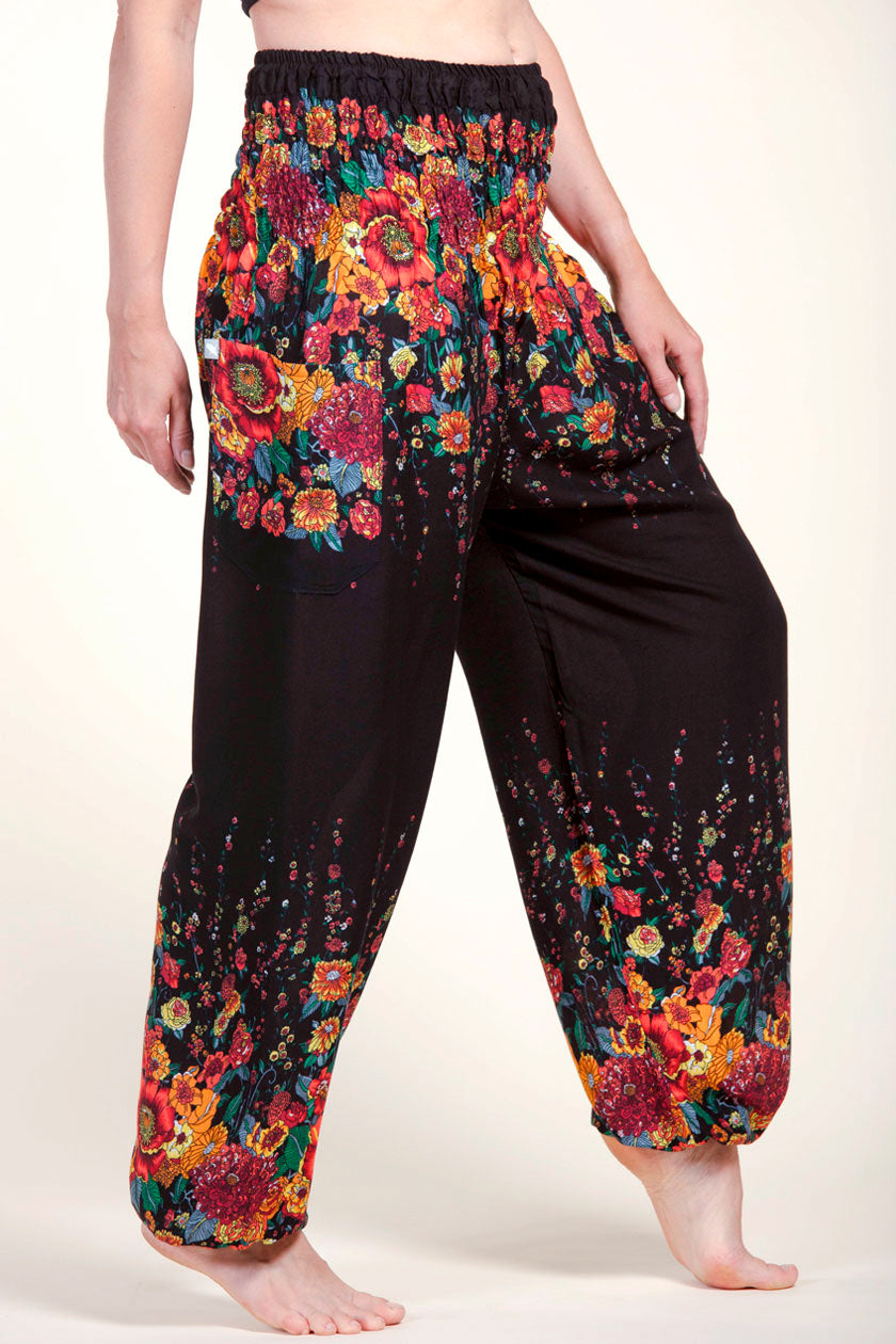 Floral Black Artisan Harem Pants