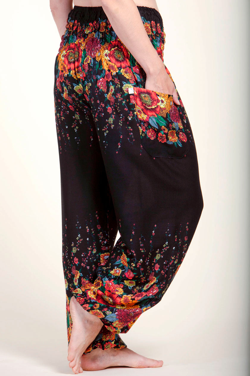 Floral Black Artisan Harem Pants