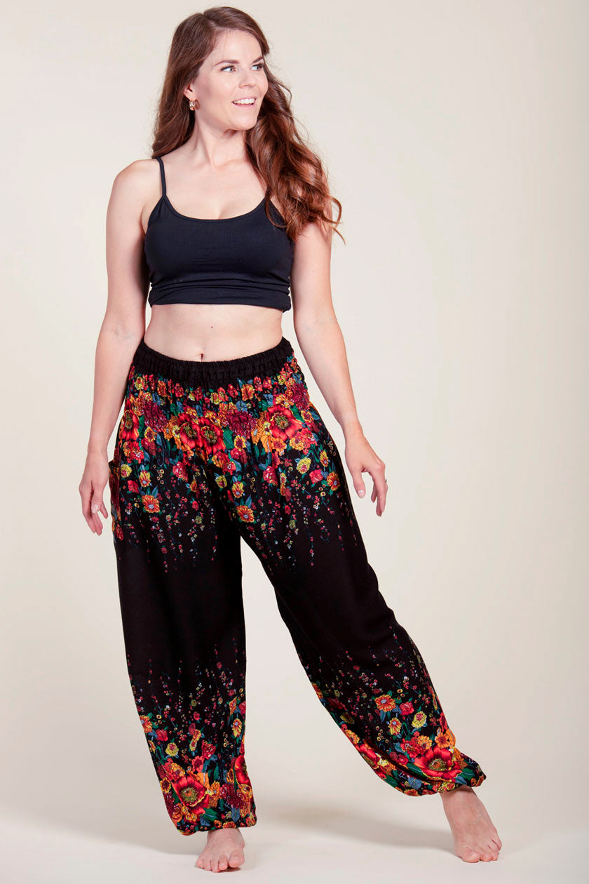 Floral Black Artisan Harem Pants