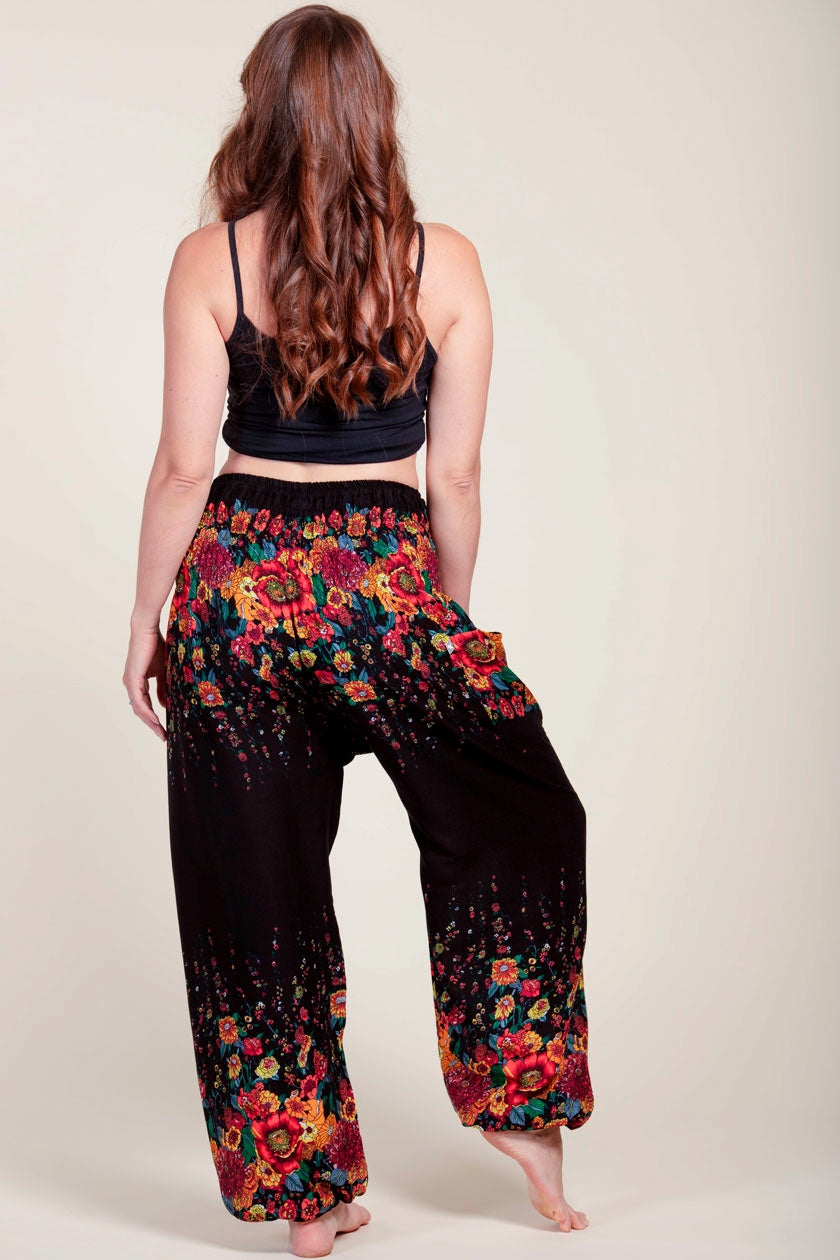 Floral Black Artisan Harem Pants