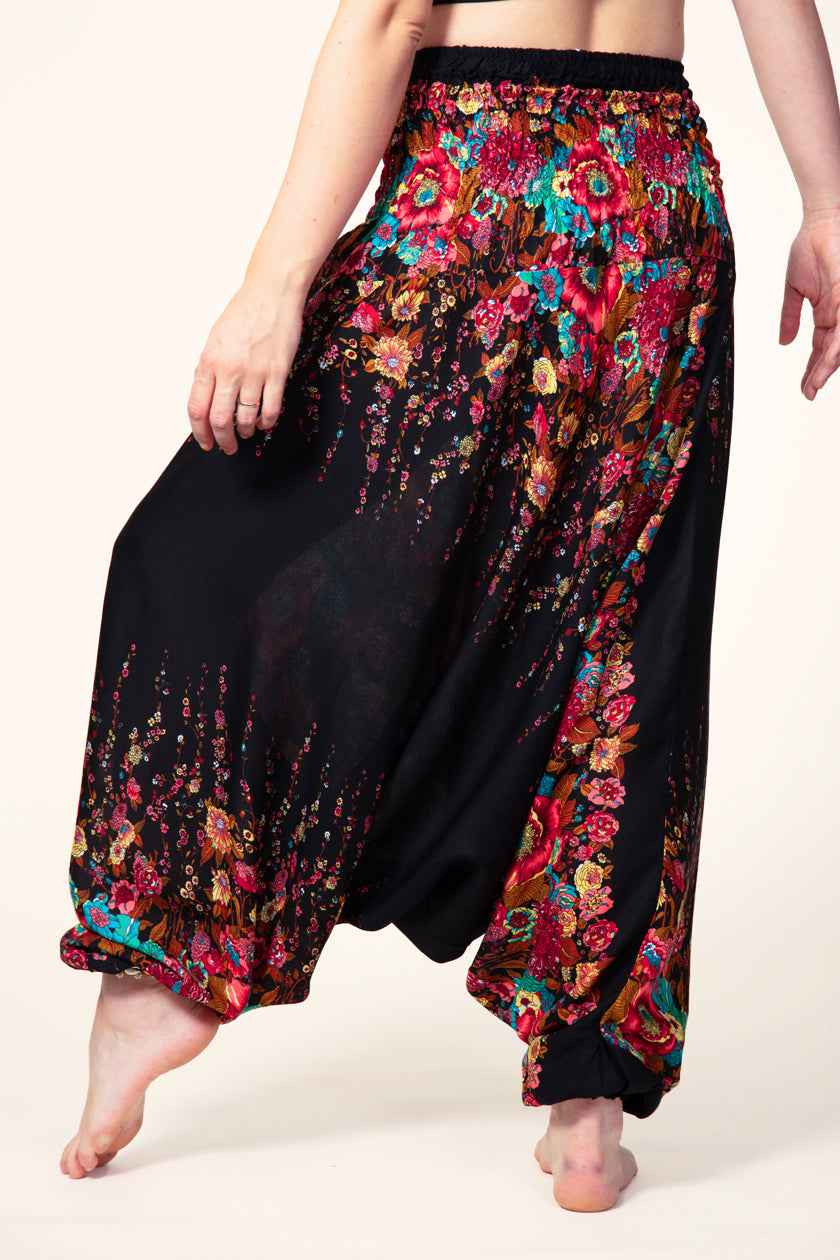 Floral Black Artisan Jumpsuit Harem Pants