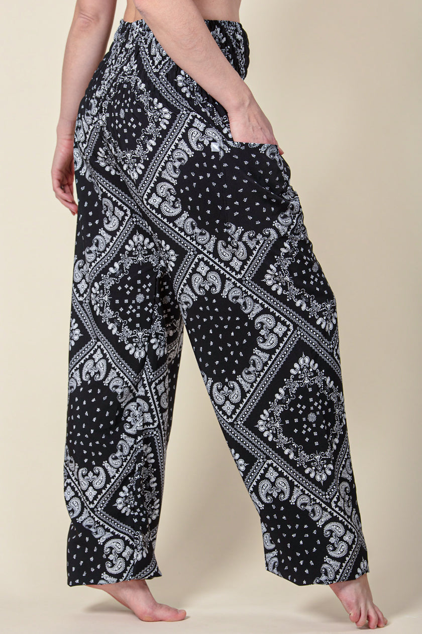 Extended Bandanna Paisley Black Artisan Harem Pants